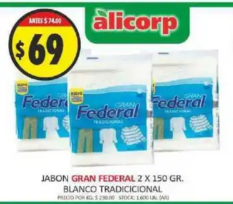 Supermercados Becerra Gran Federal Blanco Tradicional Jabon 2 x 150gr oferta