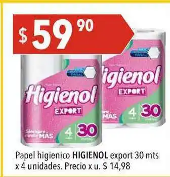 Hergo Higienol Export Papel Higienico 30 mts x 4 Unidades oferta