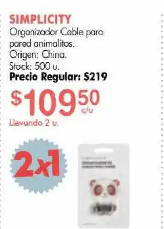 Simplicity Simplicity Organizador Cable Para Pared Animalitos oferta