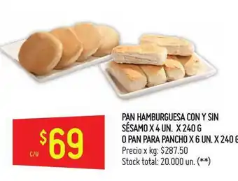 Changomas Pan Hamburguesa Con Y Sin Sésamo x 4 Un. x 240g O Pan Para Pancho x 6 Un. x 240g oferta