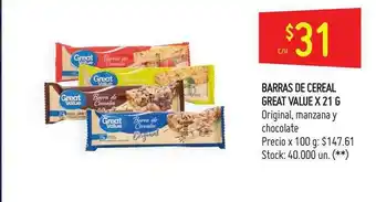 Changomas Great Value Barras De Cereal x 21g oferta