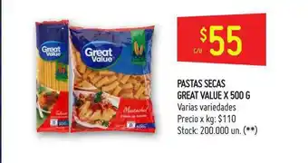 Changomas Great Value Pastas Secas x 500g oferta