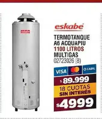 Eskabe Termotanque A6 Acquapiu 1100 Litros Multigas