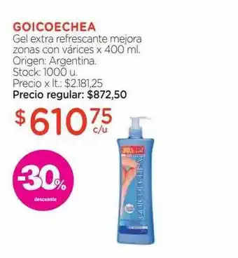 Farmacity Goicoechea gel extra refrescante mejora zonas con várices -30% descuento oferta
