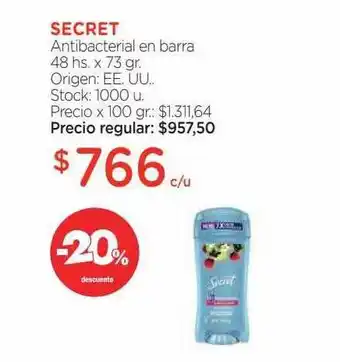 Secret antibacterial en barra 48 hs -20% descuento