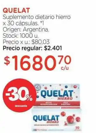 Farmacity Quelat suplemento dietario hierro -30% descuento oferta