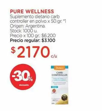 Farmacity Pure wellness suplemento dietario carb controller en polvo -30% descuento oferta