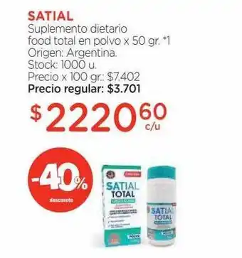 Satial suplemento dietario food total en polvo -40% descuento