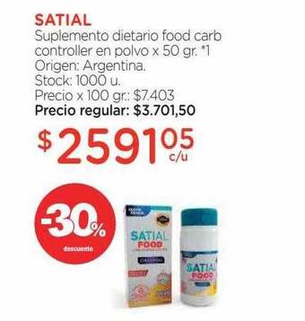 Farmacity Satial suplemento dietario food carb controller en polvo -30% descuento oferta