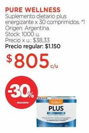 Farmacity Pure wellness suplemento dietario plus energizante -30% descuento oferta