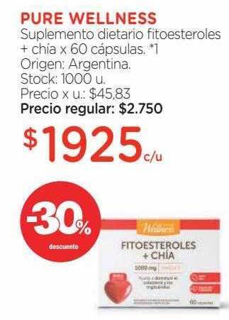 Farmacity Pure wellness suplemento dietario fitoesteroles + chia -30% descuento oferta