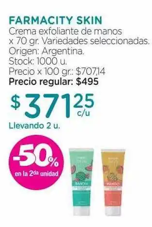 Farmacity Farmacity skin crema exfoliante de manos -50% en la 2da unidad oferta