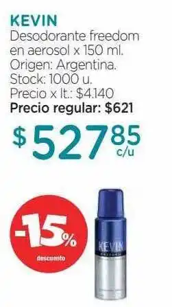 Farmacity Kevin desodorante freedom en aerosol -15% descuento oferta
