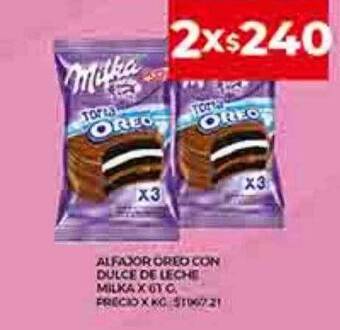 Supermercados DIA Alfajor oreo con dulce de leche milka oferta
