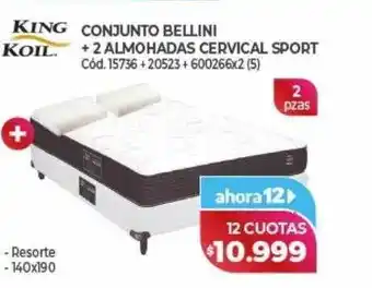 Naldo Lombardi Conjunto bellini + 2 almohadas cervical sport king koil oferta