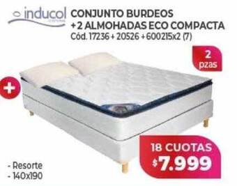 Naldo Lombardi Conjunto burdeos + 2 almohadas eco compacta inducol oferta
