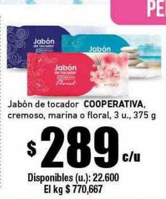 Cooperativa Obrera Jabón de tocador cooperativa cremoso marina o floral oferta