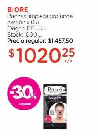 Farmacity Biore bandas limpieza profunda carbón -30% descuento oferta