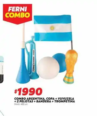 Ferniplast Combo argentina copa + vuvuzela + 2 pelotas + bandeja + trompetina oferta