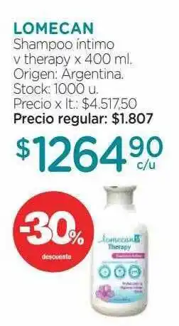 Farmacity Lomecan shampoo íntimo v therapy -30% descuento oferta
