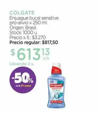 Farmacity Colgate enjuague bucal sensitive pro-alivio -50% en la 2da unidad oferta