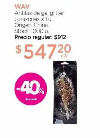 Farmacity Wav antifaz de gel glitter corazones -40% descuento oferta