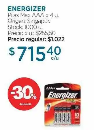 Farmacity Energizer pilas max aaa -30% descuento oferta