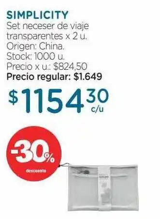 Farmacity Simplicity set neceser de viaje transparentes -30% descuento oferta