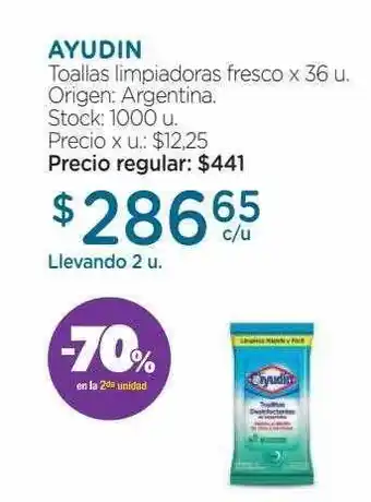 Farmacity Ayudin toallas limpiadoras fresco -70% en la 2da unidad oferta