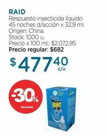 Farmacity Raid repuesto insecticida liquido 45 noches d acción -30% descuento oferta