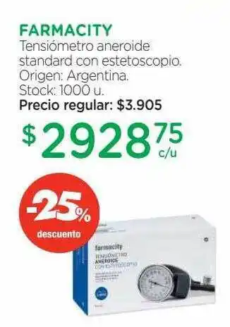 Farmacity Farmacity tensiómetro aneroide standard con estetoscopio -25% descuento oferta
