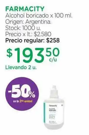 Farmacity Farmacity alcohol boricado -50% en la 2da unidad oferta