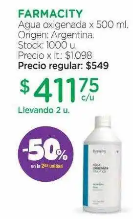 Farmacity Farmacity agua oxigenada -50% en la 2da unidad oferta