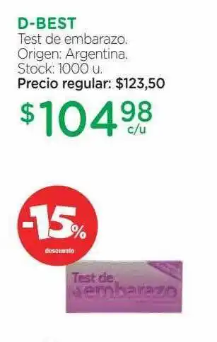Farmacity D-best test de embarazo -15% descuento oferta