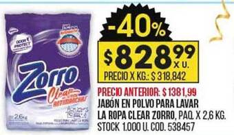 Coto Jabón en polvo para lavar la ropa clear zorro oferta