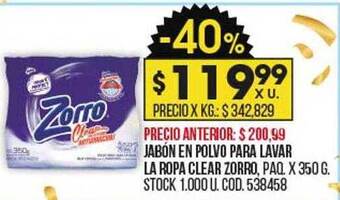 Coto Jabón en polvo para lavar la ropa clear zorro oferta