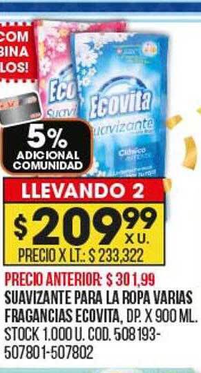 Coto Suavizante para la ropa varias fragancias ecovita oferta