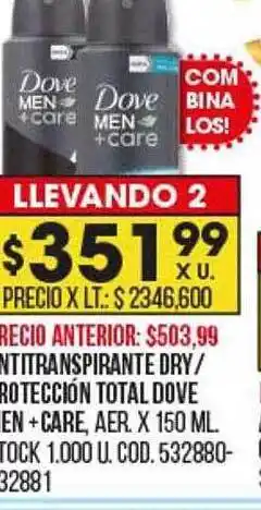 Coto Antitranspirante dry protección total dove men+ care oferta