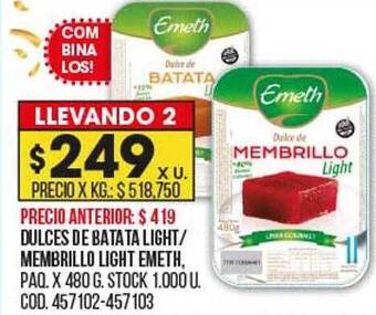 Coto Dulces de batata light membrillo light emeth oferta