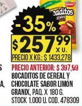 Coto Bocaditos de cereal y chocolate sabor limón granix oferta