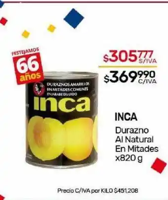 Nini Mayorista Inca durazno al natural en mitades oferta