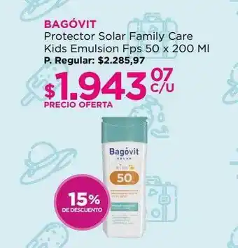 Punto de Salud Bagóvit protector solar family care kids emulsion fps 50 15% de descuento oferta