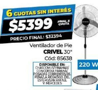 Diarco Ventilador de Pie Crivel oferta