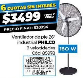 Diarco Ventilador De Pie 26" Industrial Philco oferta