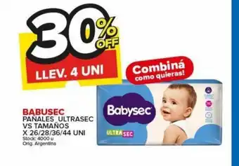 Carrefour Maxi Babusec Pañales Ultrasec Vs Tamaños x 26/28/36/44 Uni oferta