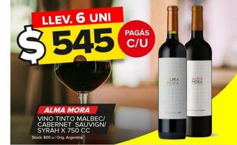 Carrefour Maxi Alma Mora Vino Tinto Malbec/Cabernet Sauvign/Syrah x 750cc oferta
