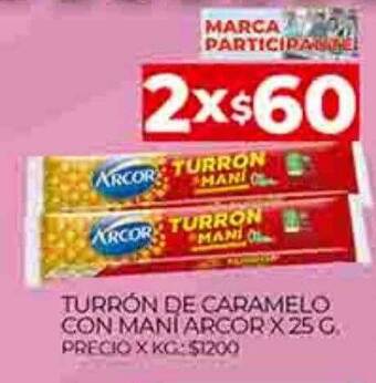 Supermercados DIA Turrón de caramelo con mani arcor oferta