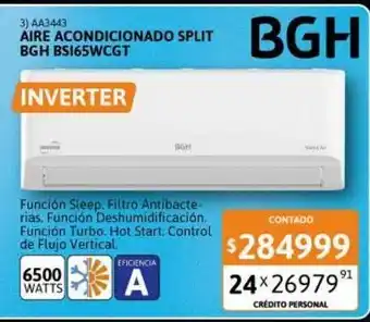 Cetrogar Aire acondicionado split bgh 6500w fc ea bsi65wcgt inverter oferta