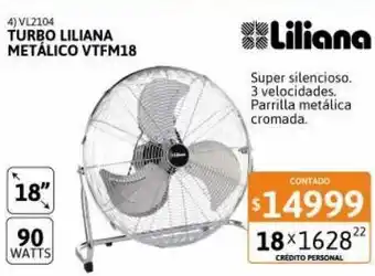 Cetrogar Ventilador turbo liliana 18" metalico 90w vtfm18 oferta