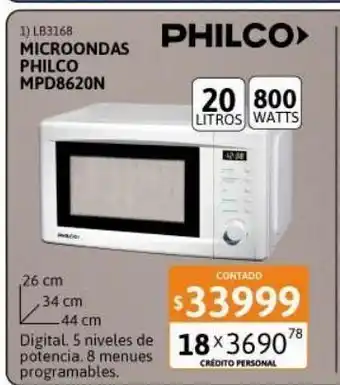 Cetrogar Microondas mpd8620n 20lt philco oferta